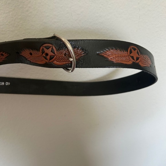 Leather Belt Western Star Winged Buckle Black Brown Size 40 Western Boho Utility - Picture 2 of 5